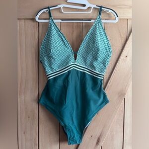 Cupshe Teal and White One-Piece Swimsuit